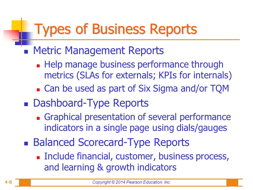 list categories of business reports